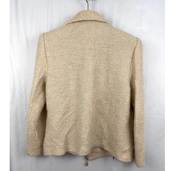 VTG St. John Collection Marie Gray Jacket Cream Asymmetrical Zip Wool USA Sz 12 - Picture 9 of 16